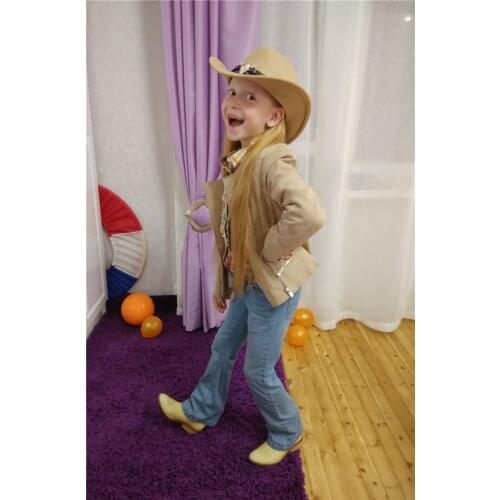 Kid Child Hollow Western Cowboy Hat Roll-up Wide Brim Girl Cowgirl Jazz Equestrian Sombrero Cap With Tassel Tauren Ribbon