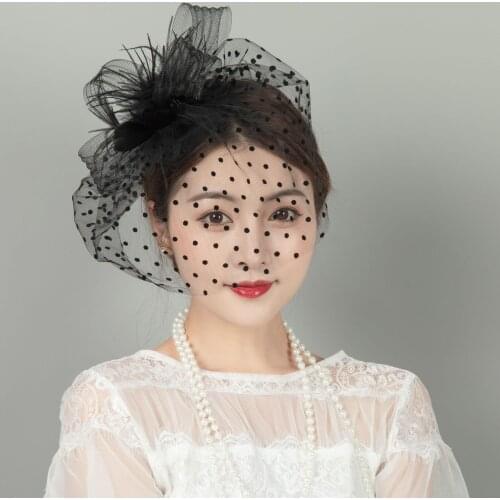 Retro Felt Hat Berets Caps for Women Topper Mesh Fishnet Veil Hair Accessories Beret Plush Wave Point Bridal Wedding Hat