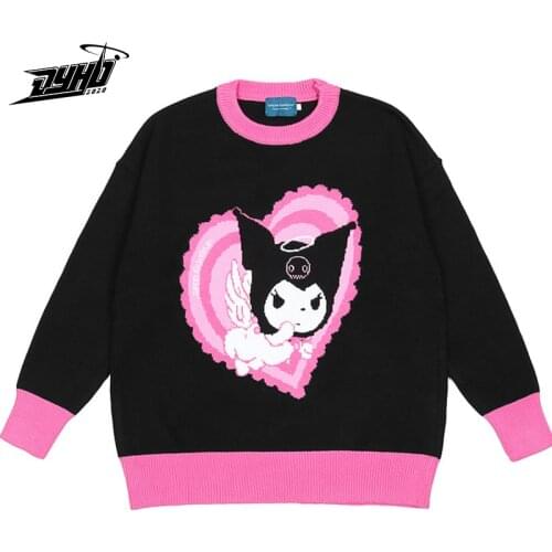 Oversized Pullover Hip Hop Harajuku Mens Sweater Japanese Cartoon Stripes Pattern Casual Streetwear Women Sweater Tops Cotton