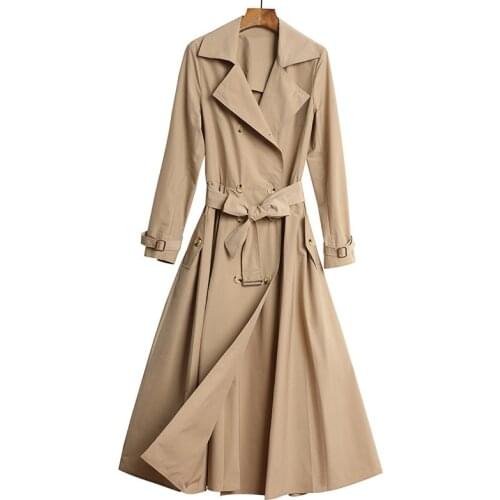 2021 Spring And Autumn Womens Windbreaker Korean Version Leisure Temperament Womens Coat Knee A-Type Womens Trench Coat C093
