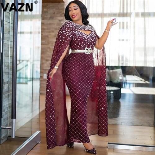VAZN New 2021 Age reduction Bling Bling O-neck Evening Gown Women Elegant Fashion Dress Club Birthday Shinny Maxi Dress