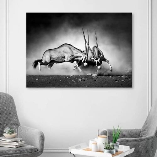 Animal Black and White Antelope Canvas Painting Wall Art Nordic Posters and Prints Wall Pictures for Living Room Decoration