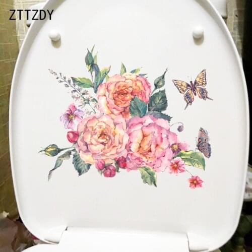 ZTTZDY 23.3CM×19CM Butterfly Peony Home Bedroom Decoration Retro Pattern Wall Toilet Stickers T2-0765