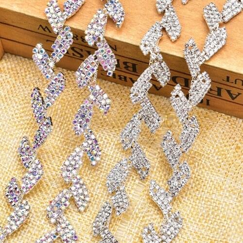 1.5cm Width AB Crystal Leaf Dress Waist Chain Sew on Garment Wedding DIY Shoe Hat Bag Decoration Rhinestone Applique Trimming