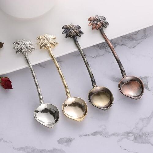 1PC Vintage Spoon Coconut Palm Carved Coffee Stir Scoop Flatware Cutlery Mini Dessert Snacks Scoop For Gift Kitchen Tableware