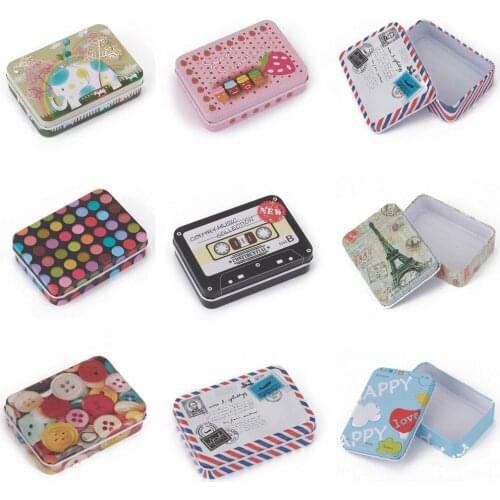 10Pcs Lovely Mini Tin Box Gift Jewelry Tin Box Cookie Candy Tea Storage Rectangle Metal Tinplate Box Organizer Container Jar