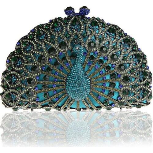 17x12CM Peacock Rhinestone Bag Wispy Metal Crystal Dinner Bag Handmade Diamond Bag Women Handbag a6866