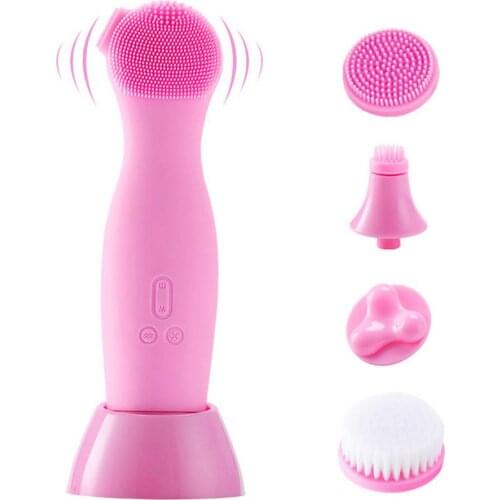 2 In 1 Electric Silicone Face Cleansing Brush Vibration Massage Facial Deep Clean Remove Exfoliating Acne Skin Care Tools