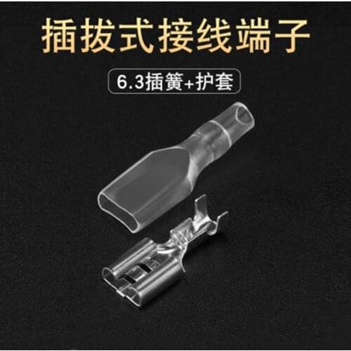 50Sets 6.3mm Switch Wire Connectors Crimp Terminals Spade Terminals With Transparent Insulating Sleeves Plug spring