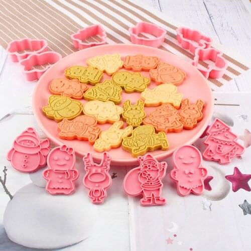 6Pcs/set Christmas Cookie Cutters Xmas Tree Snowman Sugarcraft Cake Mold Fondant Biscuit Plunger Baking Decorating Tools