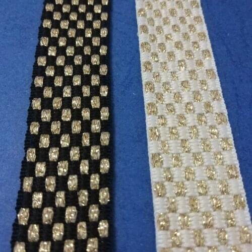 Twinkling Woven Gold Webbing 2.5cm wide Polyester Webbing Black and White Grid Bicolor Gold Ribbons For Clothing