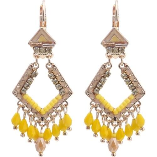 Bohemian Yellow Drop Earrings Women Crystal Rhinestone Beads Handmade Pendientes Tassel Statement Earring European Jewelry