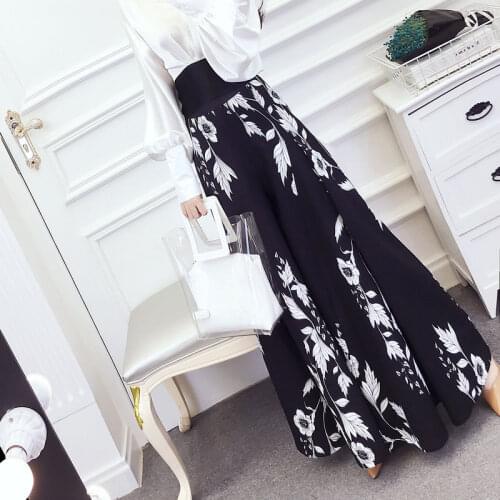 Wide-leg pants womens summer new foreign style fashion Korean high waist was thin printed wide-leg pants women drape skirt
