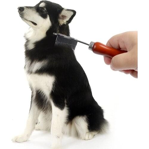 Pet Nail Rake Comb Solid Wood Handle Pet Comb Cat Dog Knot Combs Stainless Steel Row Combs Convenient Pet Grooming Tool