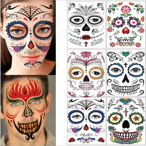 Face Tattoo Sticker Boday Art Waterproof Masquerade Funny Makeup Undead Halloween Festival Fake Tattoos Temporary tattoo sticker