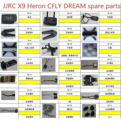 JJRC X9 Heron CFLY DREAM RC drone Quadcopter spare parts blade motor ESC shell charger GPS PTZ set Remote controller Screw etc