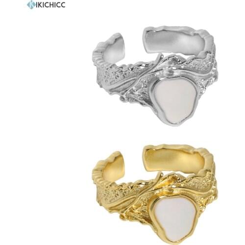 KIKICHICC 925 Sterling Silver Gold Irregular Resizable Geometric Rings Adjustable Enamel Luxury Party Rock Punk Party Jewelry