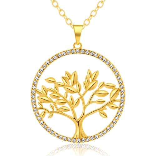 Cubic Zirconia Circle Necklace Tree of Life Pendant Neckaces Women Men BFF Jewelry Gold Silver Color Joyas Mujer Round Charm