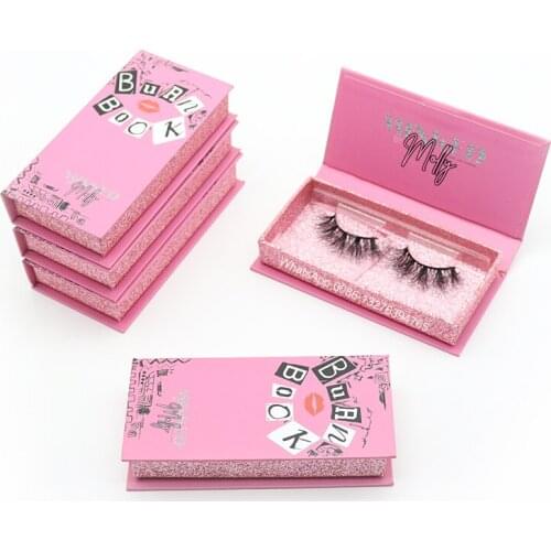 Hot Sell Pink Burn Book Eyelash Case Wholesale Mink Lashes 3D Mink Eyelashes 100% Cruelty free Lashes Custom Lashbox Packaging