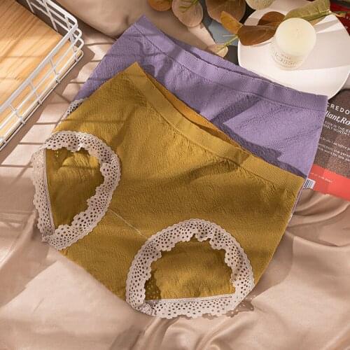 Roseheart Women Fashion Blue Purple Mid Waist Lace Panties Underwear Lingerie Seamless Briefs Underpants F Plus Size