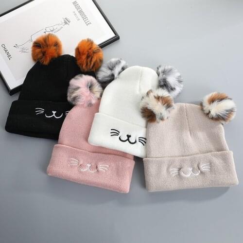 New Men Women Warm Beanies Cute Cat Fashion Knitted Beanie Hat Wool Ball Knitted Hat Cotton Soft Beanies Windproof Casual Hat