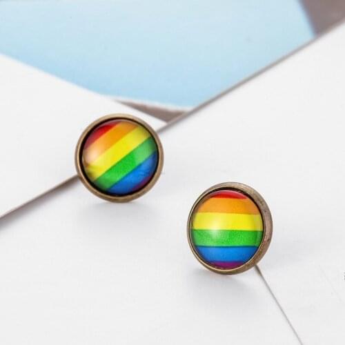 New Fashion Creative Personality Round Rainbow Stud Earring for Women Jewelry Gifts
