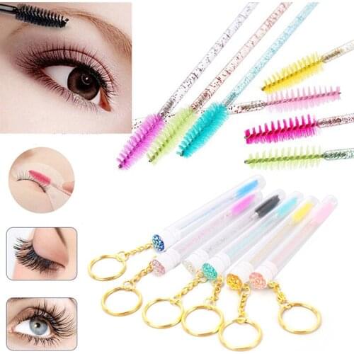 Disposable Glitter Eyelash Brush With Tube Eyebrow Mascara Wand Applicator For Eyelash Extension Makeup Brushes With Key Chain