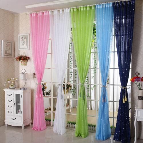 Voile Sheer Curtains for Living Room Silver Star Stamping Transparent Kids Room Delicate French Window Terylene Cortinas P234C