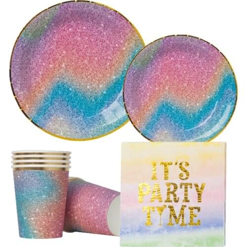 Rainbow Starry party Happy Birthday Disposable Cup Plate Napkins For Baby Shower Wedding Unicorn Baloon Decoration Supplies