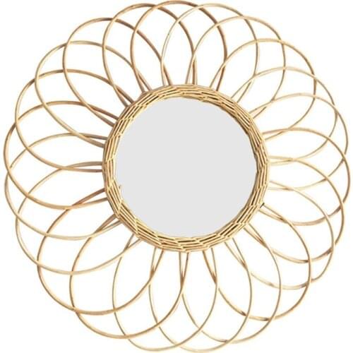 Rattan Innovative Art Decoration Round Makeup Mirror Dressing Bathroom Wall Hanging Mirrors Craft Photo Props