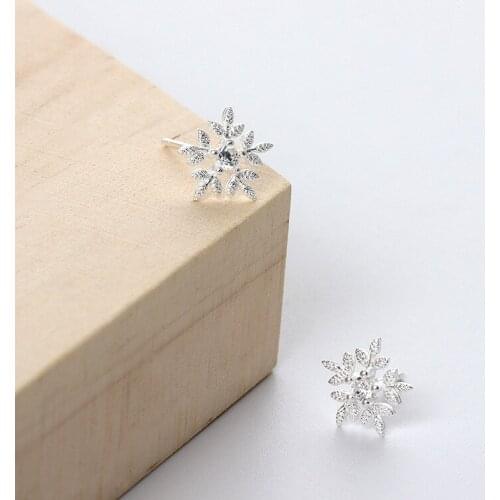 Snowflake CZ earrings 100% 925 Sterling silver Jewelry fashion Hypoallergenic Stud earrings for women gift