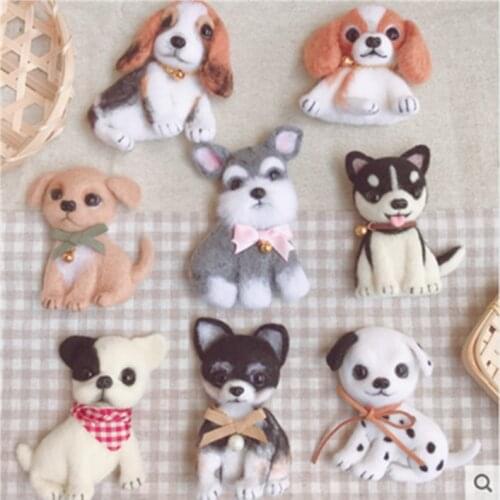 Dog puppy Teddy two Kazakhstan picture decoration wool needlepoint kit wool felt needle felting decoration craft needlecraft D