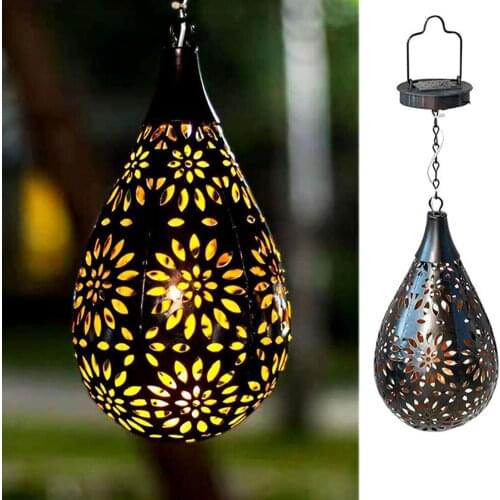 Metallic LED Solar Light Hollow Lantern Hanging Lamps Outdoor Garden Decoration Landscape Lawn Lamp Path Lighting Outdoor Light