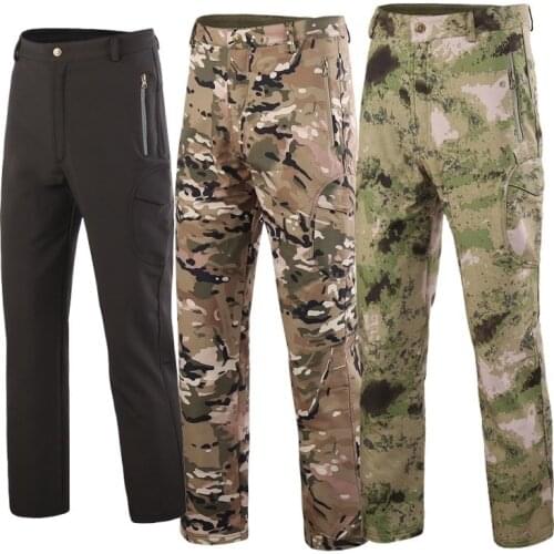 Outdoor Men Thick Warm Fleece Softshell Pants Camping Hiking Skiing Waterproof Windproof Tactical Training Military Fan Trousers