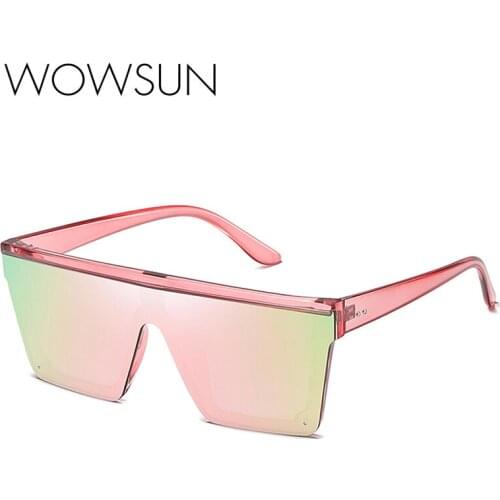WOWSUN Square Sunglasses Women Vintage Luxury Brand Design Mirrored Sunglasses Big Frame Red Purple Eyewear UV400 WO-026