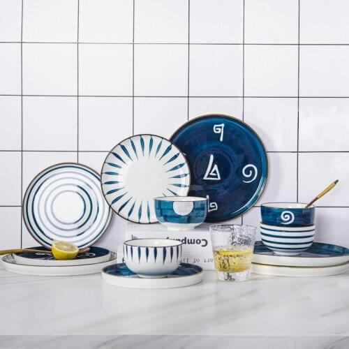 LingAo Japanese hand-painted ceramic plate creative household dishes web celebrity tableware western plate steak plate breakfas