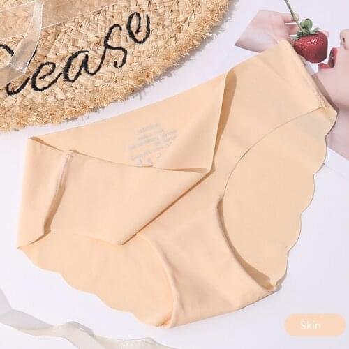 Ladies Satin Briefs Solid Panty Underpants Panty Seamless Panties for Women Wavy Edge Sexy Female Underwear Ice Silk