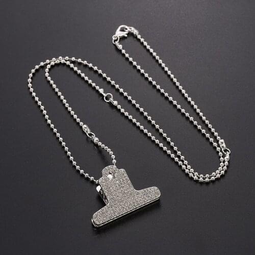 Hip-hop Patchwork Clip Pendant Necklace for Women Silver Color Rhinestone Fashion Rock Exaggerated Gothic Jewelry Charms Gifts