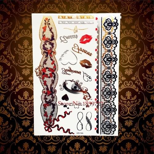 1PC Sexy Red Lip Design Flash Removable Temporary Tattoo Stickers Women HYH-101 Large Gold Bracelet 3D Eye Lipstick Tattoo Paste