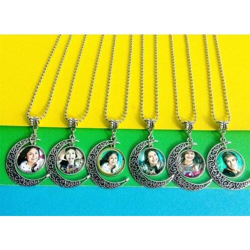 12pcs/lot (Mixed models)Jiangzimei Super pop singer Soy Luna Elenco de silver Necklace I'm moon glass Pendant