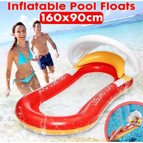 160x90cm Foldable Water Hammock Single People Inflatable Backrest Beach Lake Lounger Swimming Pool Bed With Sunvisor