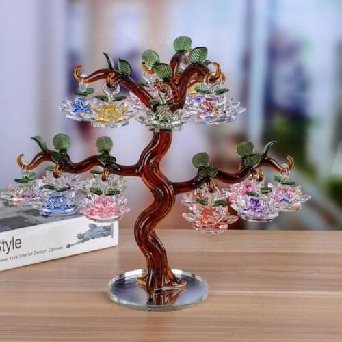 18pcs Crystal Chirstmas Lotus Tree Hanging Ornaments 60mm Flower Glass Miniature Figurine Home Decorations Crafts Gifts Souvenir