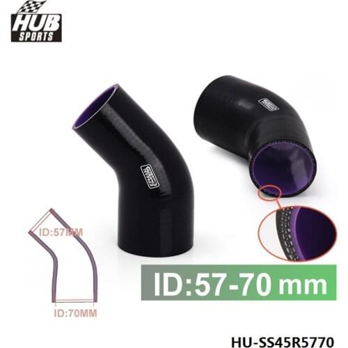 2.25"-2.75" 57mm - 70mm Silicone reducer Hose Coupler Piping 45 Degree 4-Ply Black For Toyota verso 2011 HU-SS45R5770