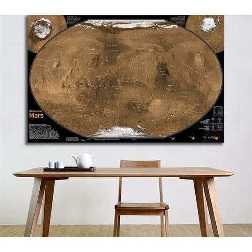 5*7/5*3ft Mars Map Posters and Prints Culture Education World Map Wall Art Pictures on Canvas Paintings for Office Home Decor