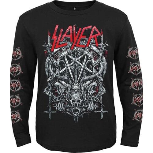 7 designs Slayer band SKull Punk Rock rocker men women full long sleeves shirt heavy thrash metal black tee fitness