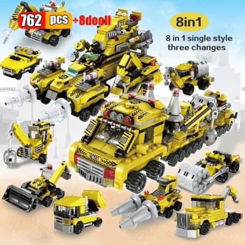 762Pcs City Technic Engineering Trucks Building Blocks 8in2 Excavator Crane Car Figures Bricks Construct Toys For Children Boys