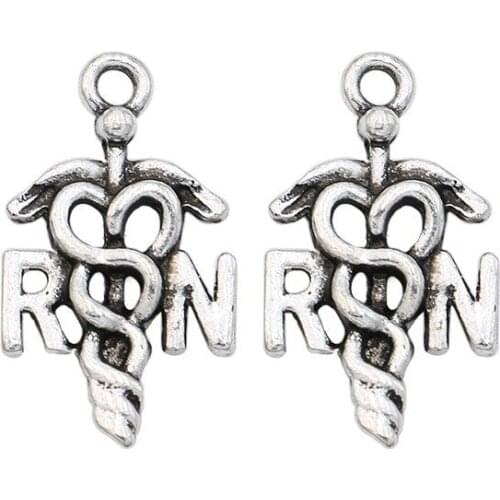 Antique Silver Plated RN Nurse Charms Pendants for Jewelry Making DIY Handmade Craft 22X13mm