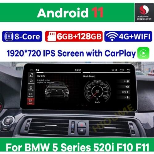 12.3" Snapdragon Android 10.0 Car Multimedia Player GPS Navigation for BMW 5 Series 520i F10 F11 2011-2016 Radio Stereo Video
