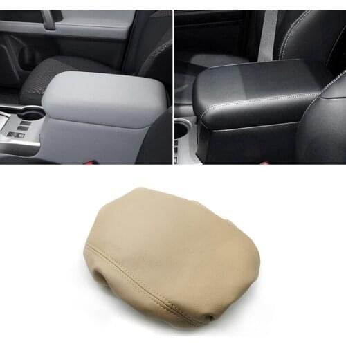 Beige Center Armrest Leather Cover For Toyota 4Runner 2010- 2016 2017 2018 Central Armrest Box Skin Cover Trim Elastic Bnad Type