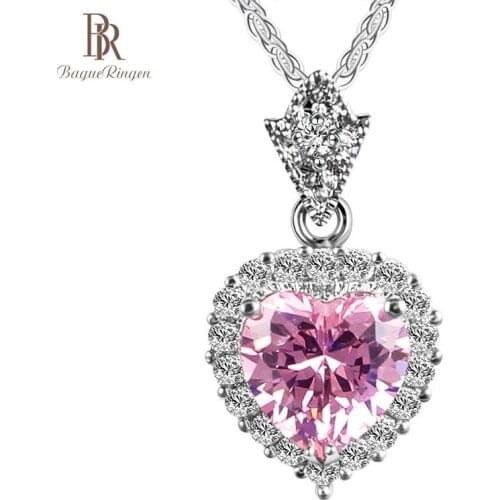 Bague Ringen Fashion Simple Heart Shaped Pendant Necklace for Women Silver 925 Jewelry with Powder Crystal Engagement Banquet